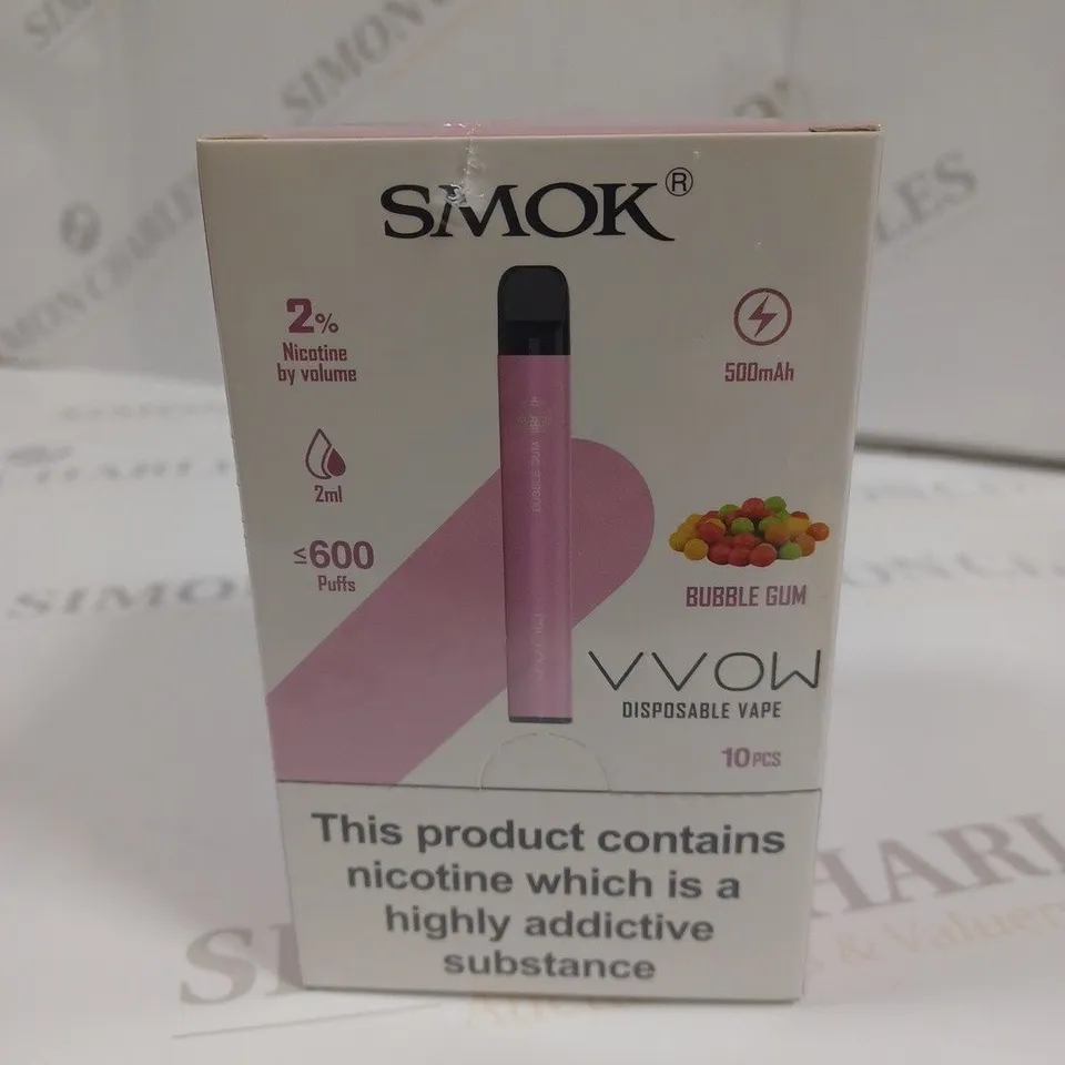 SEALED SMOK VVOW 10-PACK OF DISPOSABLE VAPES - BUBBLE GUM