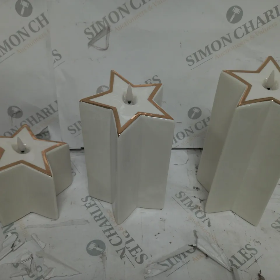 HOME REFLECTIONS CERAMIC STAR PRE-LIT CANDLES - WHITE 