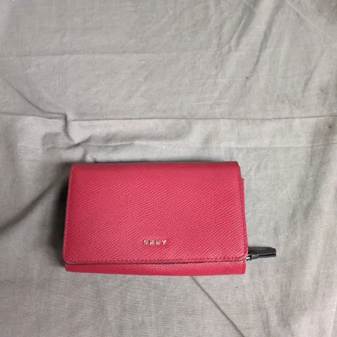 DKNY RED PEBBLED LEATHER WALLET – ZIP POCKET & CARD SLOTS