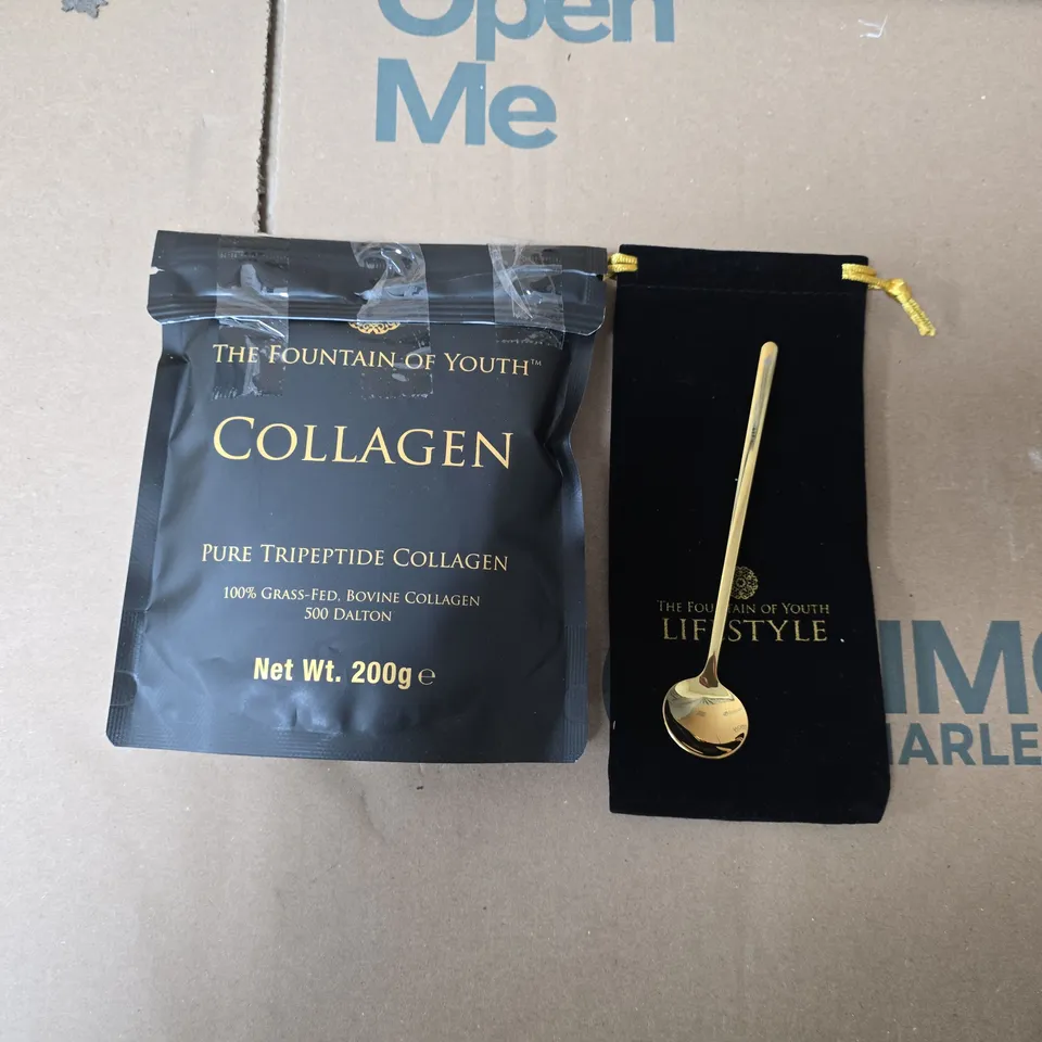 THE FOUNTAIN OF YOUTH COLLAGEN – PURE TRIPPTIDE COLLAGEN, 200 G & GOLD-PLATED MEASURING SPOON. 