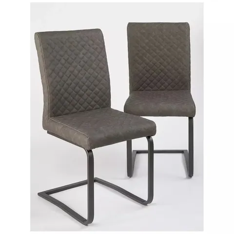 BOXED PAIR OF JET FAUX LEATHER CANTILEVER CHAIRS - MID GREY