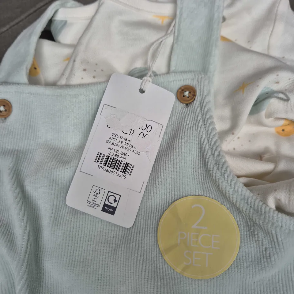  MYBE BABY Baby 2-Piece Outfit: Light-Blue Corduroy Dungarees & Moon & Star Print Bodysuit (12–18m)