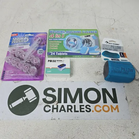 APPROXIMATELY 15 ASSORTED HOUSEHOLD PRODUCTS TO INCLUDE MAX 5 TOILET RIM BLOCKS, 4 IN 1 WASHING MACHINE CLEANER TABLETS AND AEROS PILLOW ULTRALIGHT PILLOW