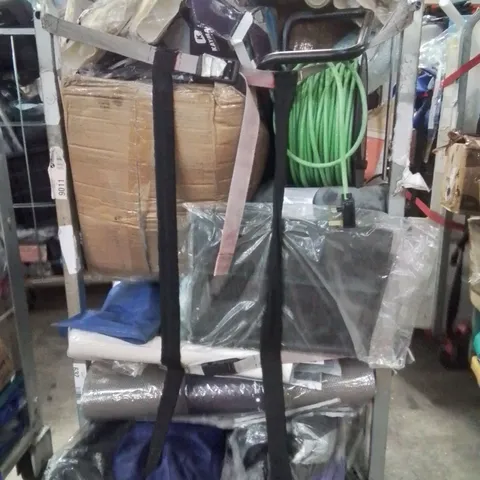 CAGE OF ASSORTED HOUSEHOLD GOODS AND PRODUCTS TO INCLUDE;YOGA MAT,AIR FRYER,50M CABLE REEL,CAMPING CHAIR 