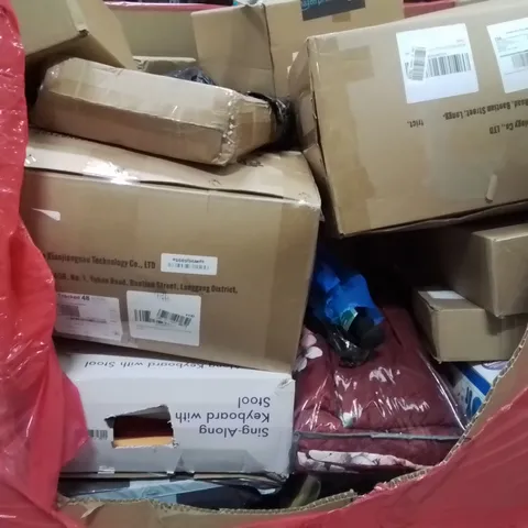 PALLET CONTAINING VARIOUS ASSORTED BOXED HOUSEHOLD ITEMS TO INCLUDE: SING-ALONG KEYBOARD AND STOOL, PINKPUM SHOE BOXES AND LOTS MORE UNMARKED BOXED ITEMS