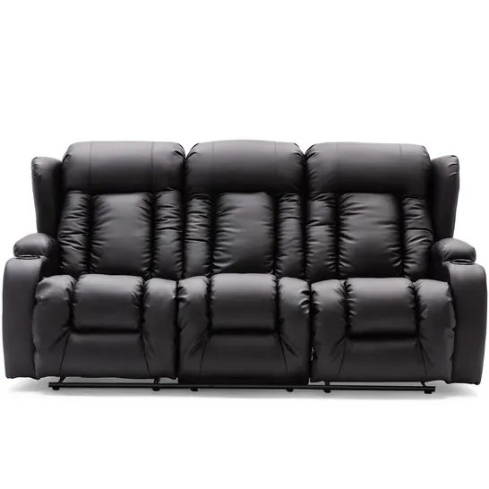 Lot 341: BOXED CAESAR BLACK FAUX LEATHER MANUAL RECLINING 3 SEATER SOFA ...