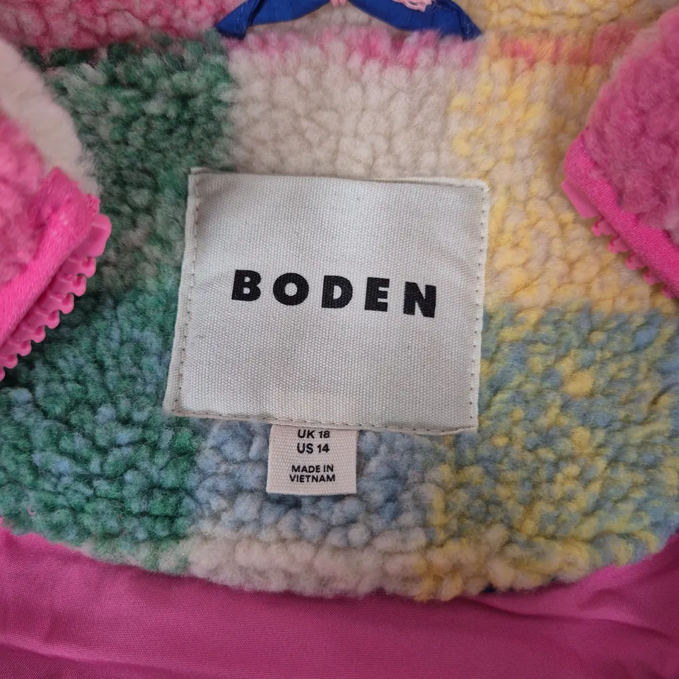 BODEN WOMEN'S FLEECE JACKET – PASTEL CHECK, UK 18 (US 14)