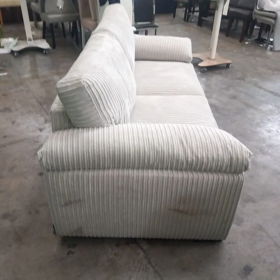 DESIGNER BEIGE CORDED FABRIC THREE SEATER SOFA