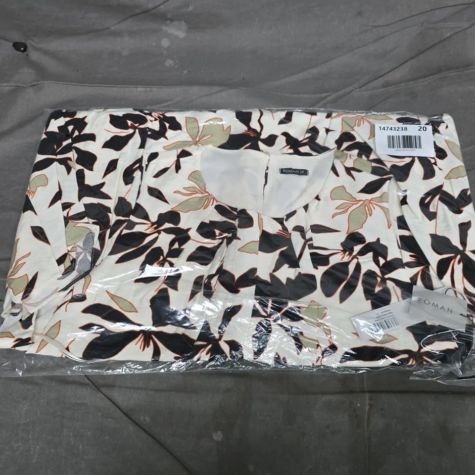 BAGGED ROMAN FLORAL A-LINE DRESS IN CREAM MULTI - SIZE 20