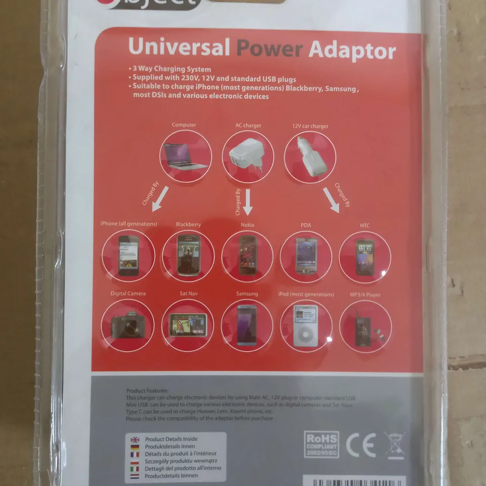 BOX OF APROX 28 OBJECT UNIVERSAL POWER ADAPTER 