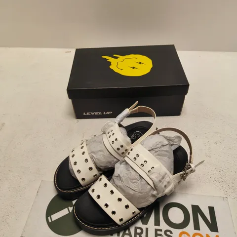 LEVEL UP WHITE PU STUDDED SANDALS – UK 7