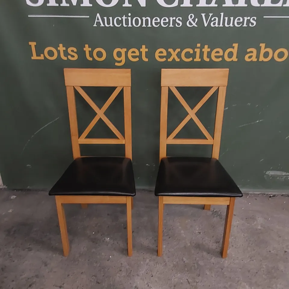 SET OF 2 KENDAL OAK DINING CHAIRS WITH BROWN SEAT PADS