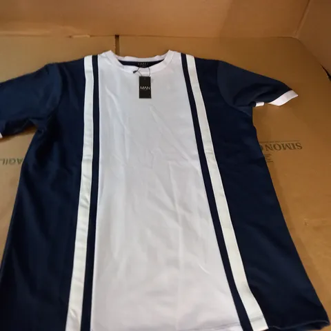 BOOHOO MAN NAVY AND WHITE T-SHIRT - XL
