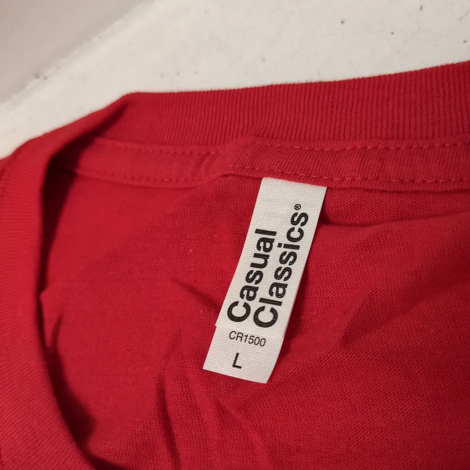 CASUALS CLASSICS RED T-SHIRT – 'NO SCOTLAND NO PARTY' DESIGN, SIZE L