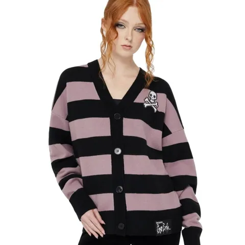 BRAND NEW KILLSTAR X CORPSE BRIDE - CROSSBONES - PURPLE/BLACK CARDIGAN SIZE XS