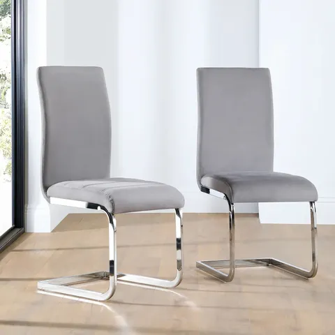 BOXED PERTH DINING CHAIR, GREY CLASSIC VELVET & CHROME 