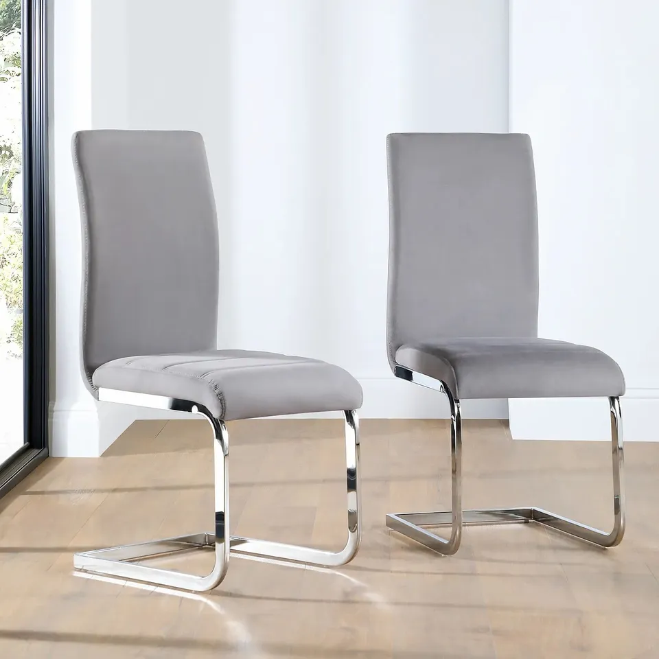 BOXED PERTH DINING CHAIR, GREY CLASSIC VELVET & CHROME 