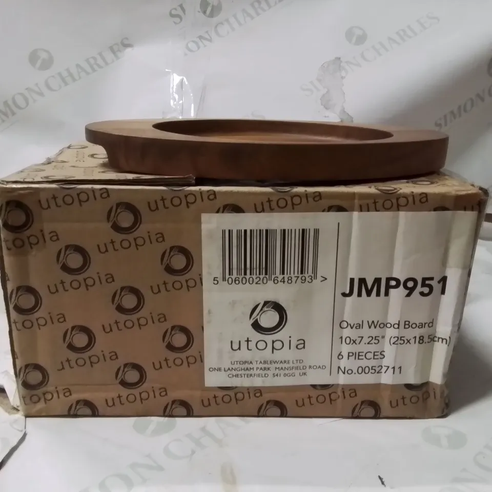 BOXED UTOPIA OVAL WOOD BOARD APPROXIMATELY 6
