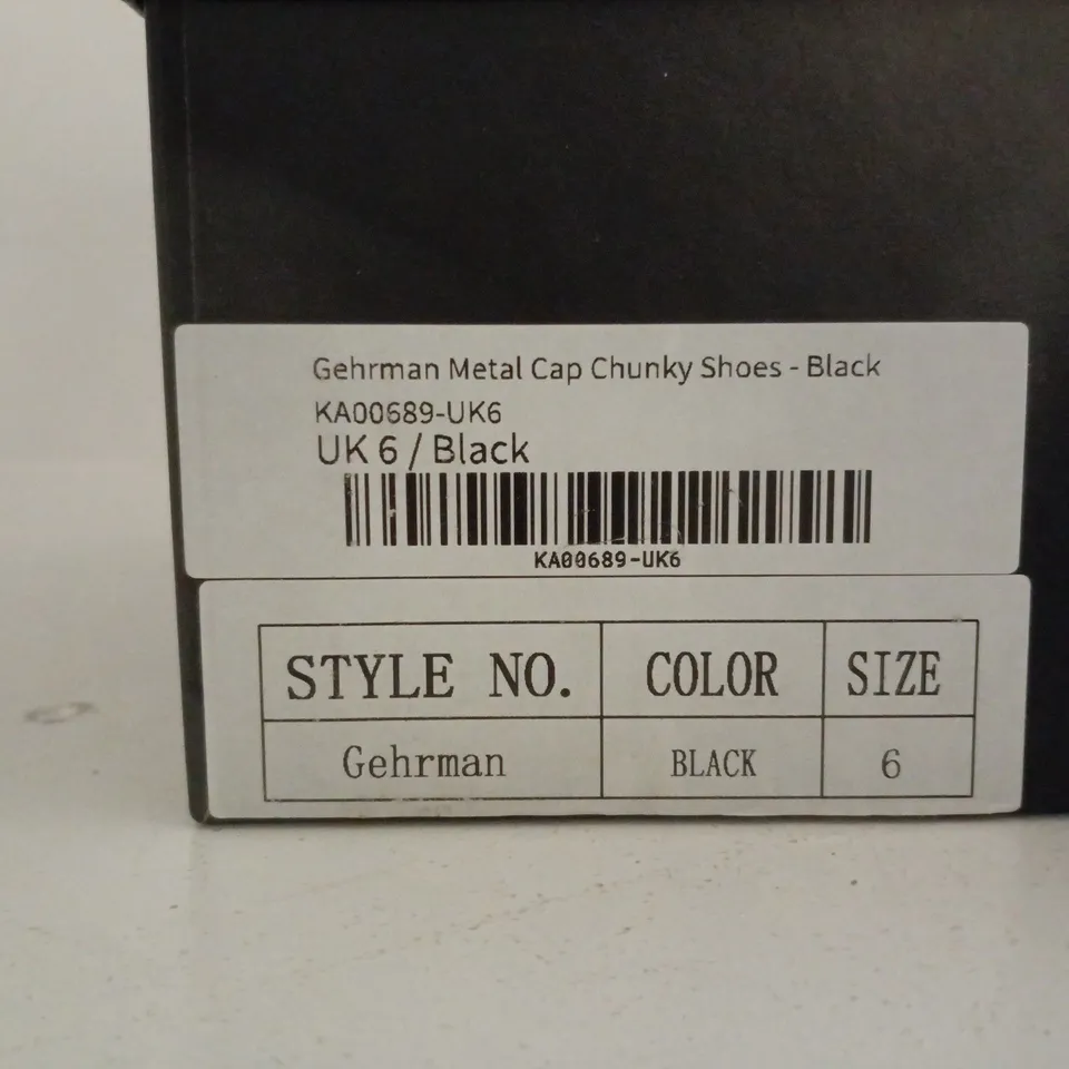 BOXED PAIR OF GEHRMAN METAL CAP CHUNKY SHOES - BLACK, UK SIZE 6