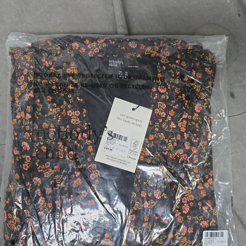 NOBODY'S CHILD STARLIGHT MIDI DRESS IN BLACK W. FLORAL DESIGN SIZE UK 10