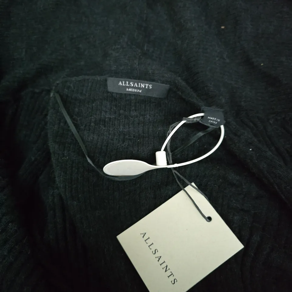 ALLSAINTS BLACK KNIT CARDIGAN, OPEN FRONT, MEDIUM