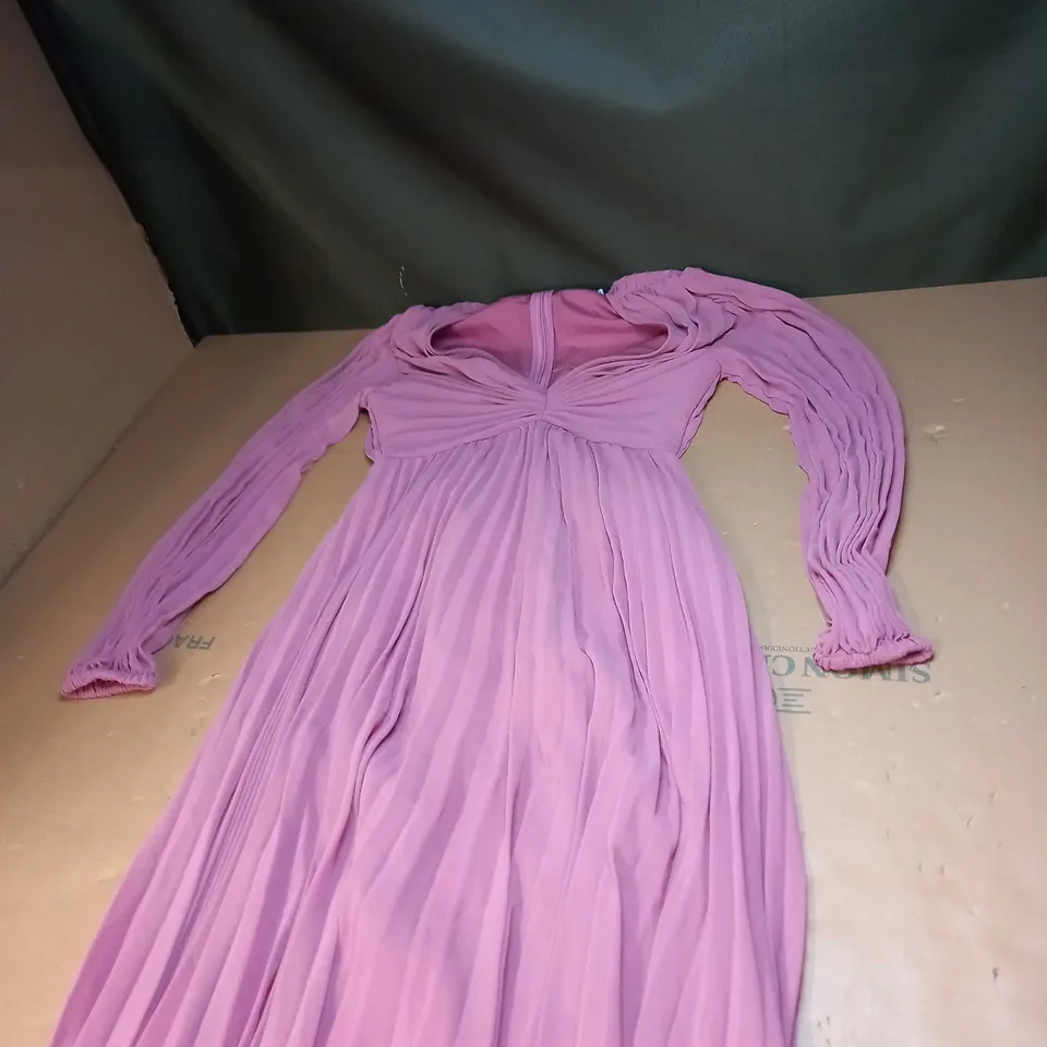 DESIGNER PLEATED BODICE PLUNGE NECK MIDI DRESS SIZE 12