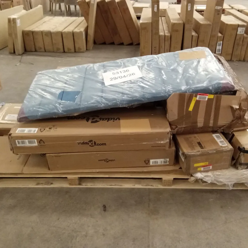 PALLET OF ASSORTED INCOMPLETE FURNITURE AND PARTS AND PIECES 