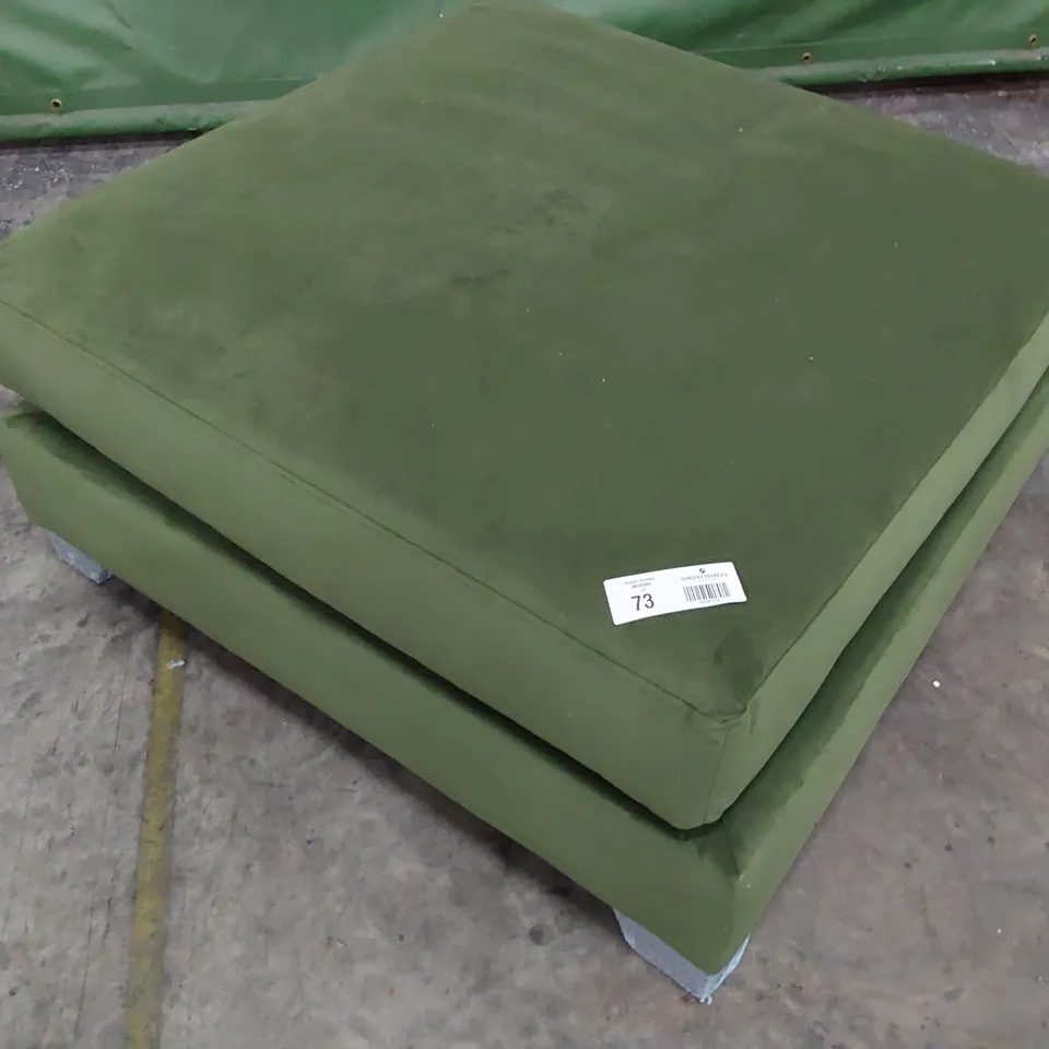 QUALITY BRITISH DESIGNER LOUNGE Co. LARGE SQUARE FOOTSTOOL GREEN PLUSH FABRIC 