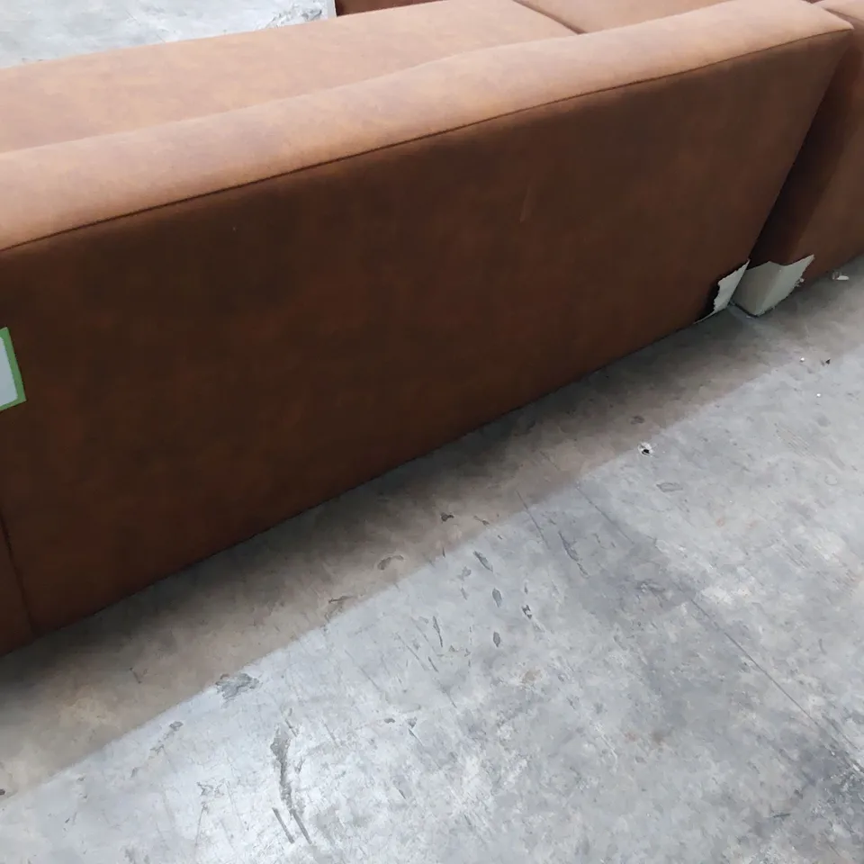 DESIGNER CHAISE SOFA TAN FAUX LEATHER