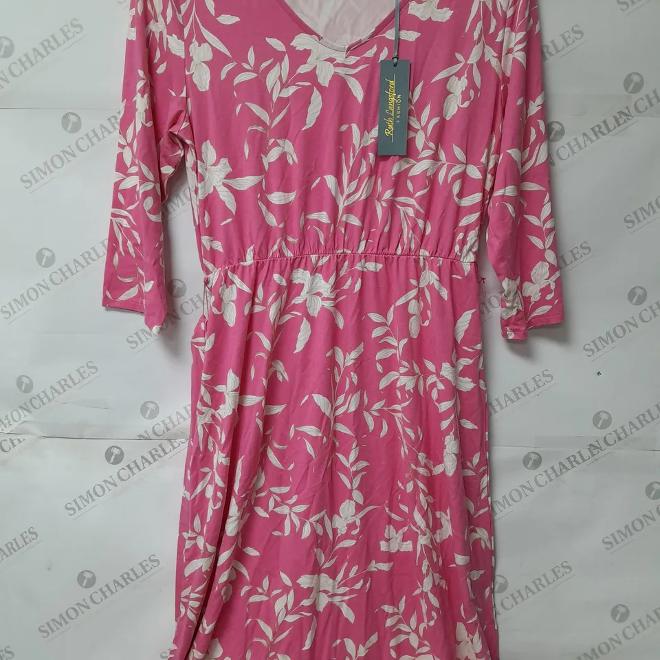 RUTH LANGSFORD LADIES LONG SLEEVED MAXI DRESS WITH BELT PINK SIZE 12