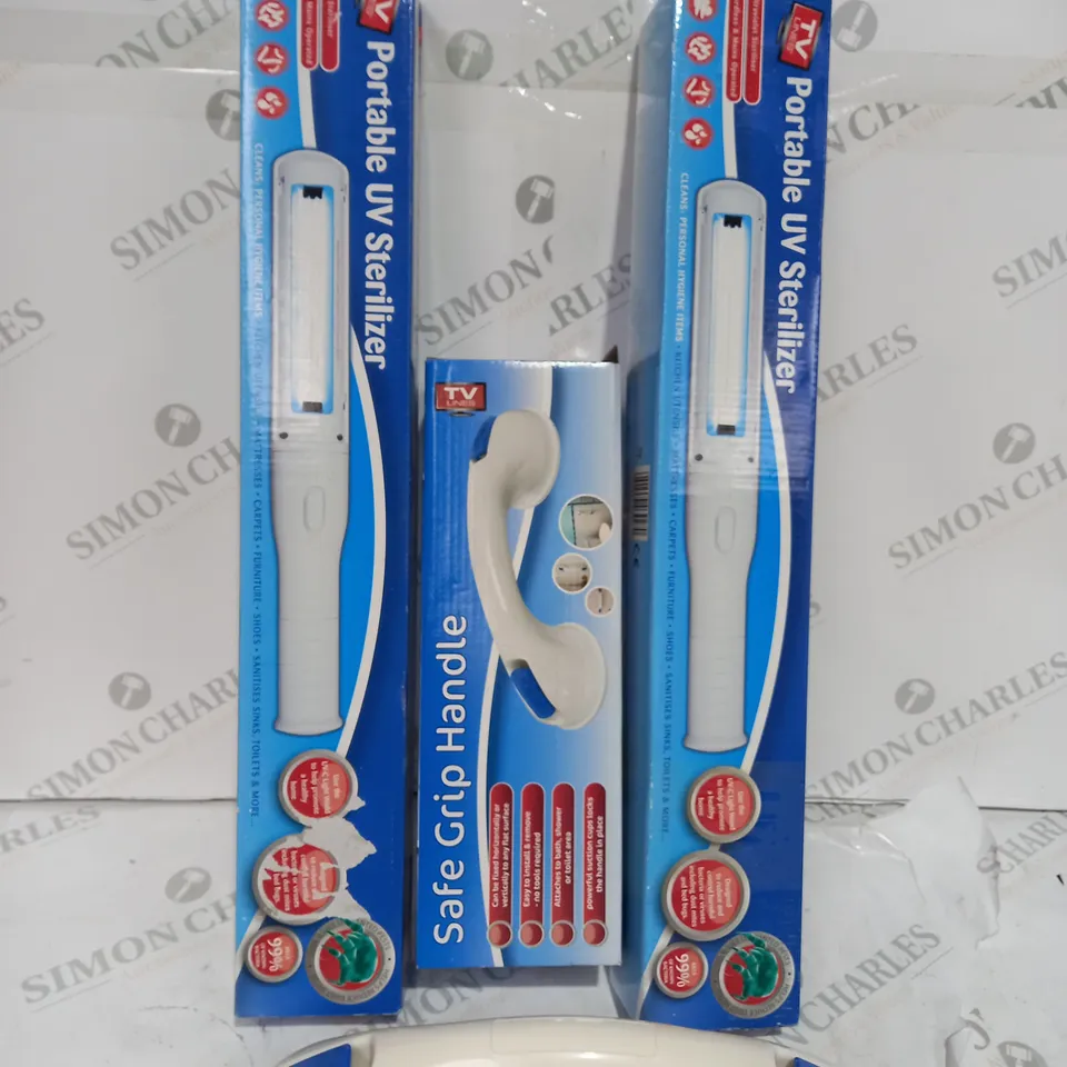 BOX OF 4 PRODUCTS TO INCLUDE PORTABLE UV STERILIZER AND SAFE GRIP HANDLE