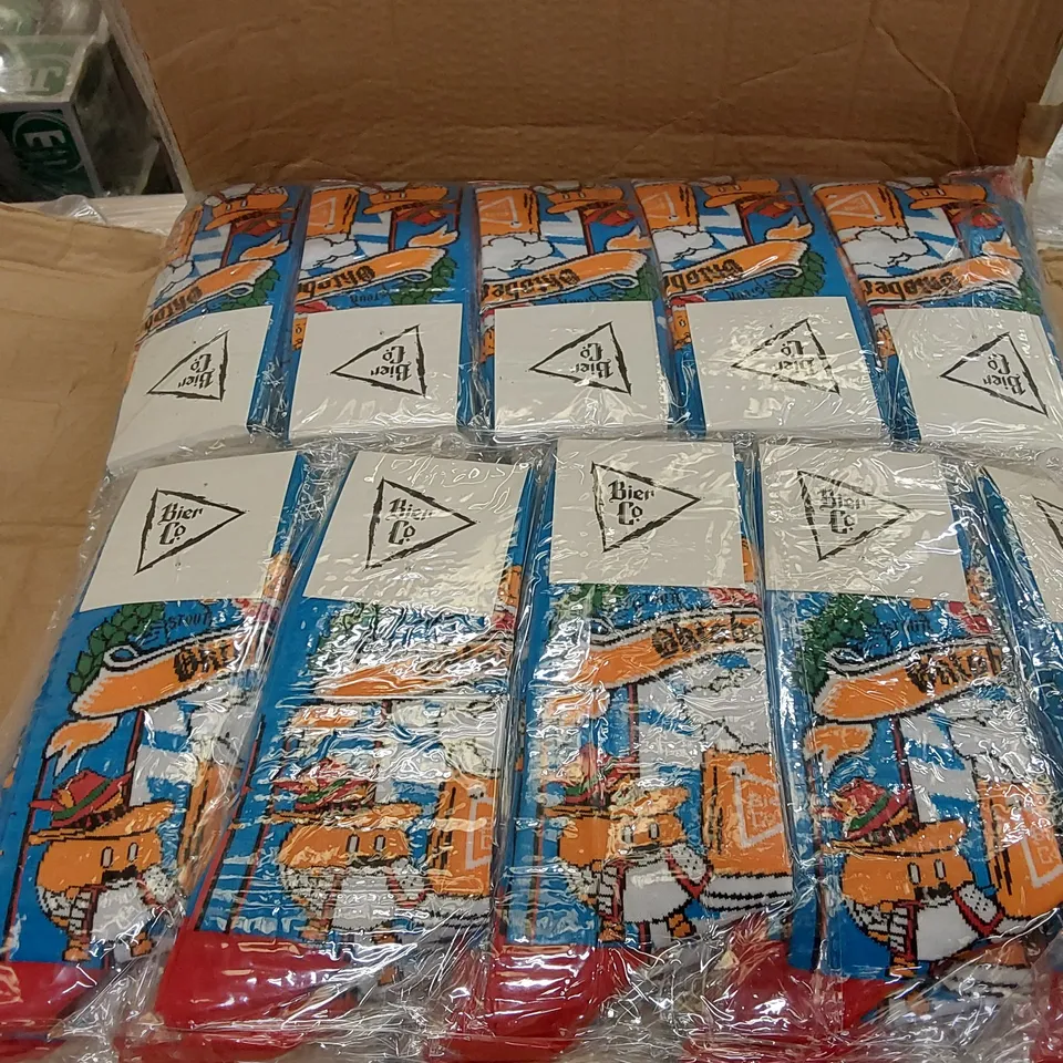 BOX OF APPROXIMATELY 320 BRAND NEW BIER CO OKTOBERFEST SOCKS (1 BOX)