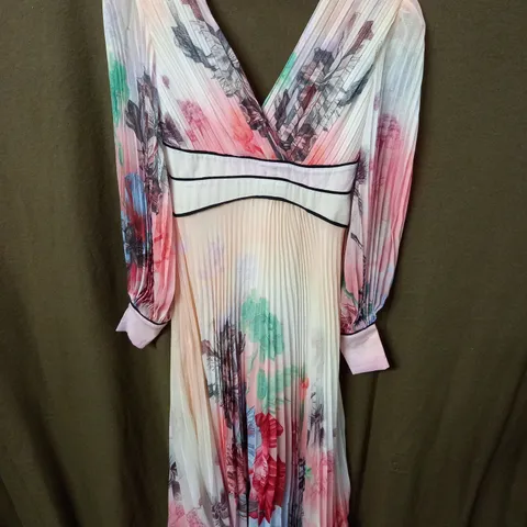 KAREN MILLEN FLORAL COTTON TOP STITCH HIGH LOW MIDI DRESS SIZE10