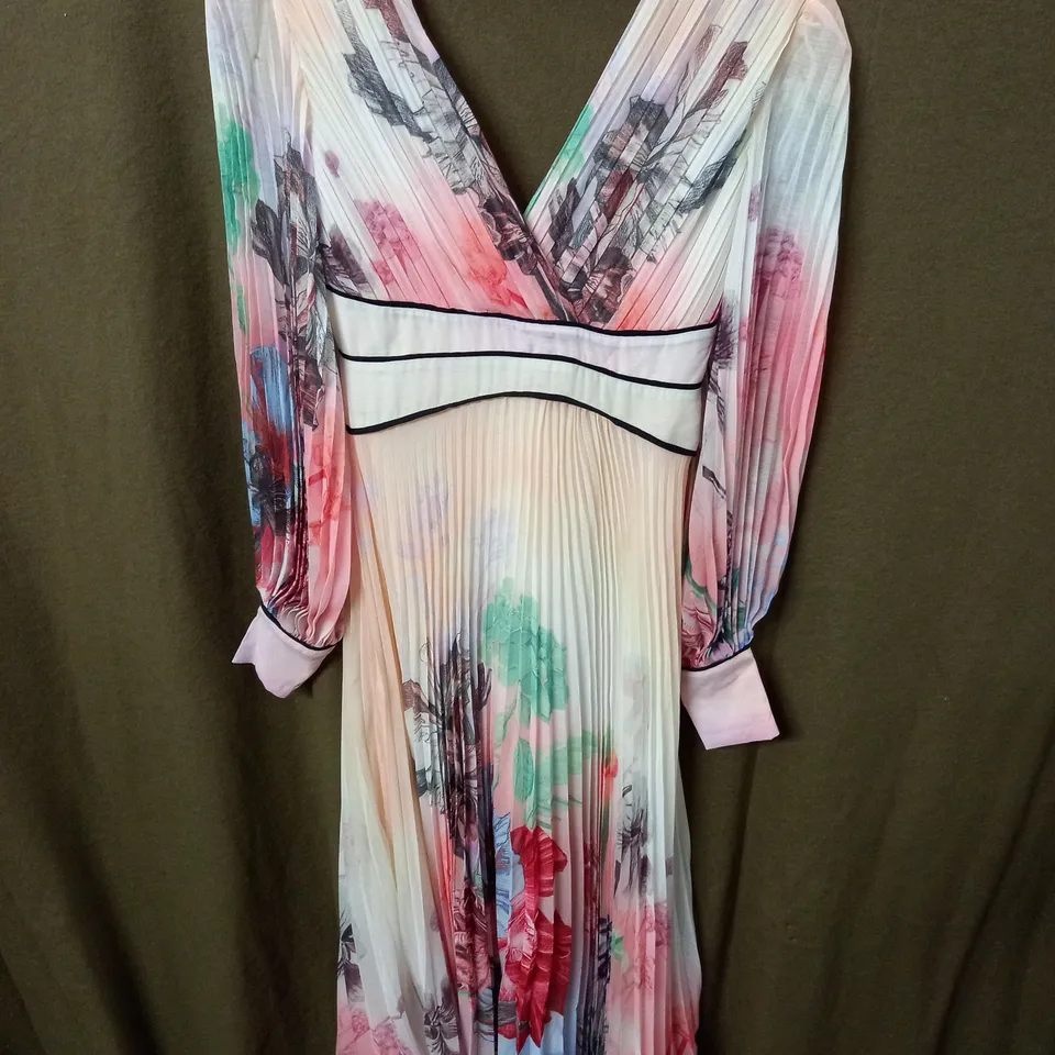 KAREN MILLEN FLORAL COTTON TOP STITCH HIGH LOW MIDI DRESS SIZE10