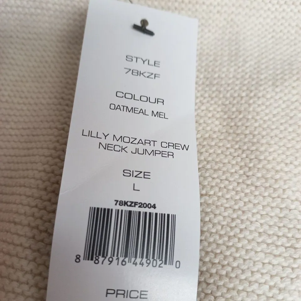 FRENCH CONNECTION LILLY MOZART CREW NECK JUMPER – SIZE L, OATMEAL MEL