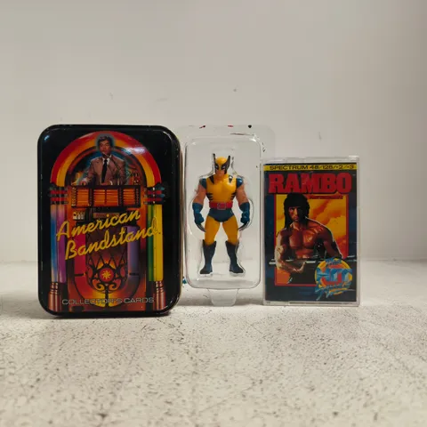 APPROXIMATELY 10 ASSORTED TOYS AND GAMES TO INCLUDE RAMBO SPECTRUM GAME, ETC