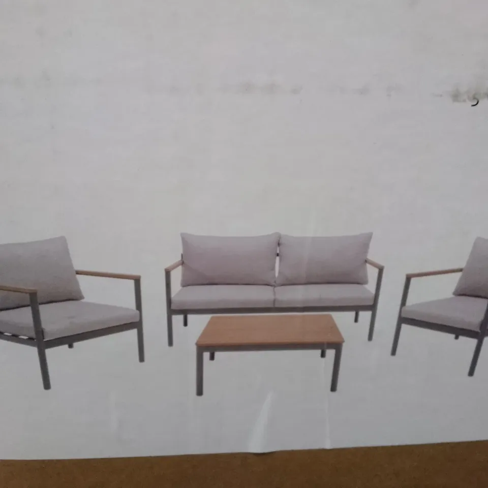 BOXED AKOA ALUMINUM COFFEE SET: WOOD TABLE TOP AND ARMREST