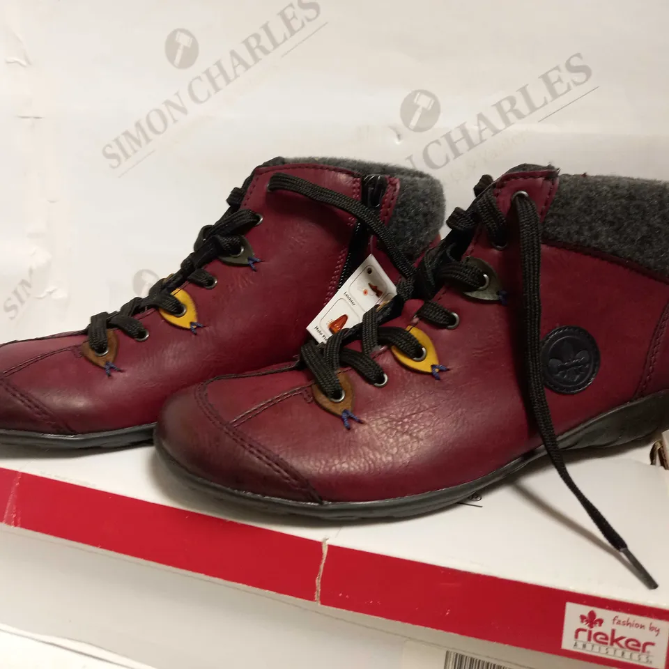 RIEKER LACE UP ANKLE BOOT BURGUNDY - SIZE UK 6