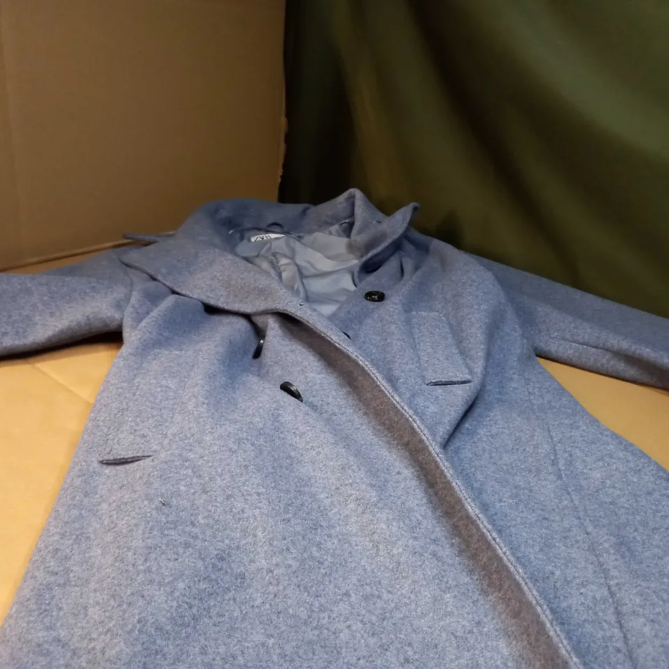ZARA BLUE MARL WOOLEN STYLE OVER COAT - LARGE