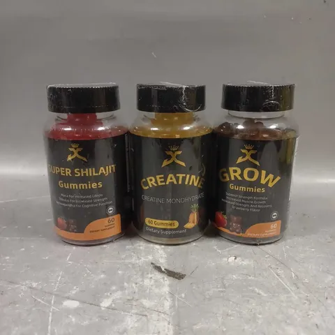 J CLARKE SPORTS NUTRITION LOT OF 3 ASSORTED SEALED DIETARY SUPPLEMENT GUMMIES TO INCLUDE - SUPER SHILAJIT - GROW - CREATINE MONOHYDRATE