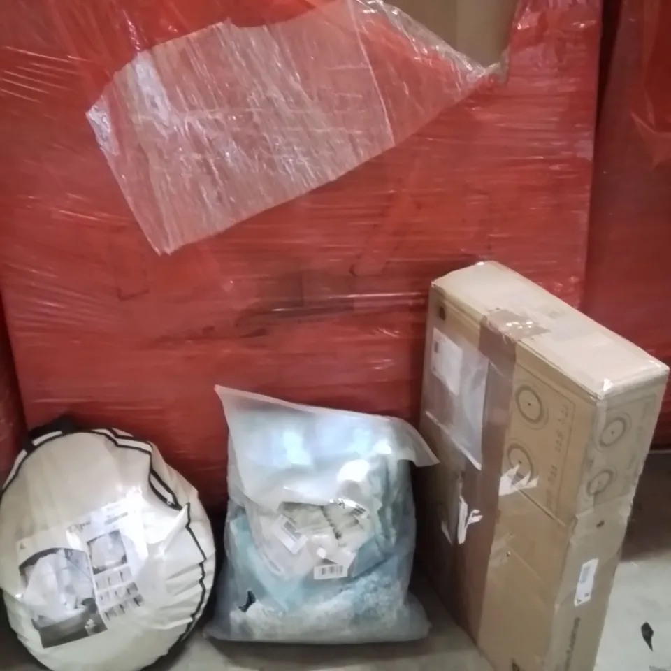PALLET OF ASSORTED HOUSEHOLD GOODS AND PRODUCTS TO INCLUDE;TENT,AREA RUG,INFRARED COOKER