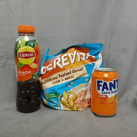 APPROXIMATELY 5 ASSORTED FOOD AND DRINK ITEMS TO INCLUDE FANTA, LIPTON ICE TEA, ETC