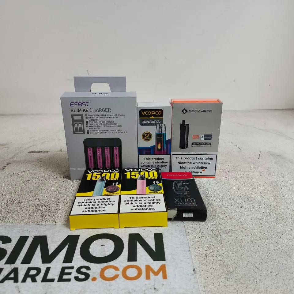 BOX OF APPROXIMATELY 25 ASSORTED E-CIGARETTES AND COMPONENTS TO INCLUDE EFEST, VOOPOO, GEEKVAPE ETC 
