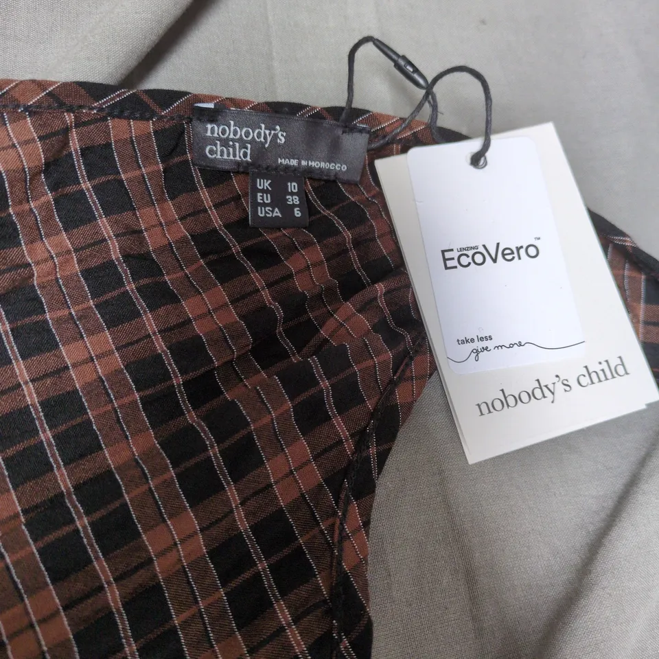 NOBODY'S CHILD BROWN PLAID WRAP DRESS – ECOVERO, UK 10