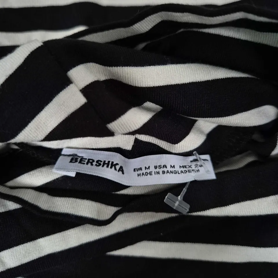 Bershka Striped Long-Sleeve Top – Black & White, Women's UK 12 (EU M / US M)