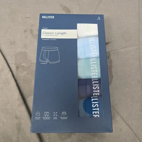 BOXED HOLLISTER 5 PACK OF CLASSIC LENGTH 4" INSEAM BOXER BRIEFS - LARGE
