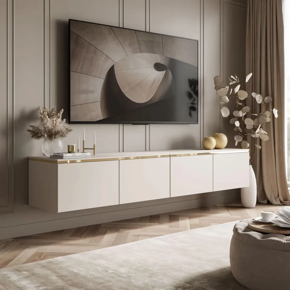 BOXED DENINE FLOATING TV STAND CASHMERE 200cm WITH LED LIGHTING (2 BOXES)