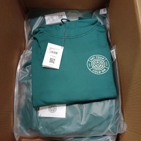 BOX OF APPROXIMATELY 4 X BRAND NEW BRASS MONKEY UNISEX HOODY - BMAW24UNH04 - GREEN // SIZE: M