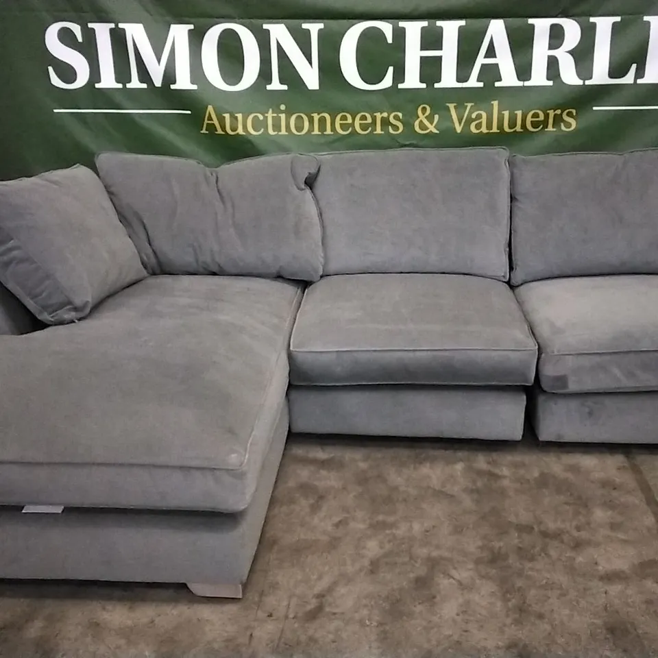 QUALITY DESIGNER LOUNGE CO IMOGEN CORNER SOFA WITH CHAISE END IN GREY VELVET