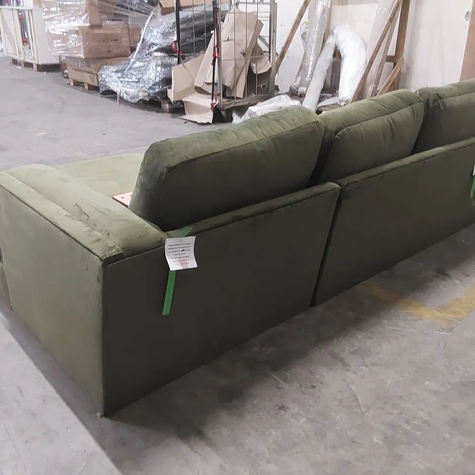 CHELSEY 3 SEATER VELVET CHAISE SOFA - OLIVE